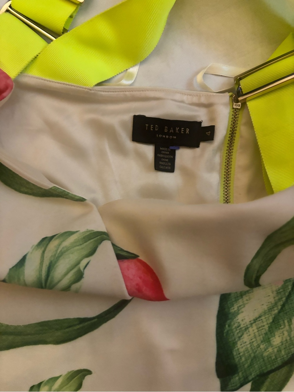 Ted Baker London Floral Midi Dress Neon Straps & Exposed Zip – Size 4 - Picture 4 of 4